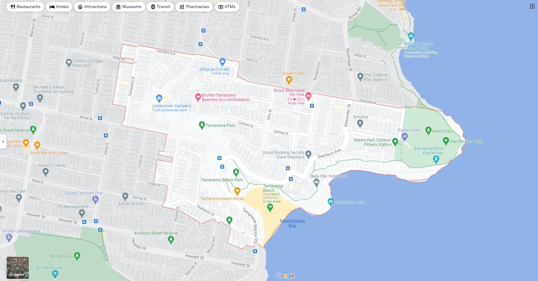 Tamarama Suburb Map